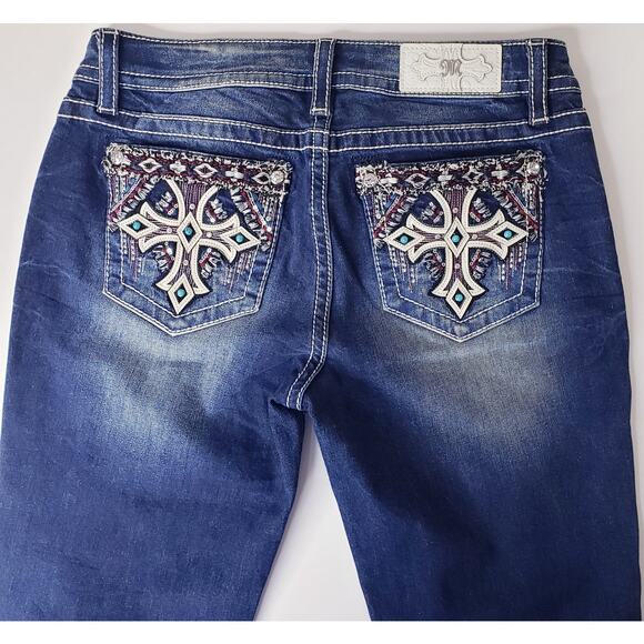 MISS ME CHLOE BOOT Jeans Women's Size 30 Embellished Cross Style #M3437B in EUC - Picture 9 of 16